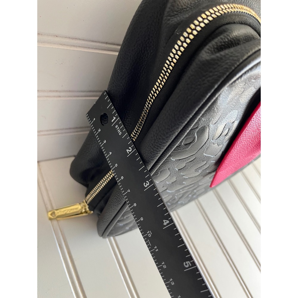 Betsey Johnson Black Leopard Pink Bow Cosmetic Travel Bag Makeup Organizer - Picture 7 of 8
